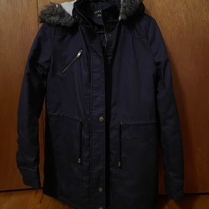 Navy Hoodie Fur Coat